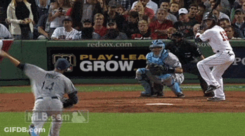A Baseball Game Is Being Played In Front Of A Redsox.com Banner GIF