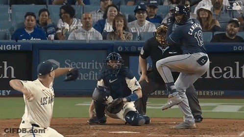 A Baseball Game Is Being Played In Front Of A Security Health Ad GIF