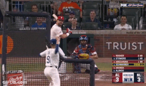 A Baseball Game Is Being Played In Front Of A Sign That Says Truist GIF