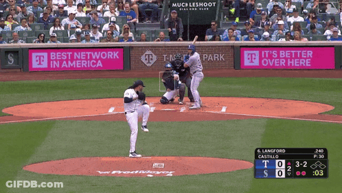 A Baseball Game Is Being Played In Front Of A T Mobile Sign GIF