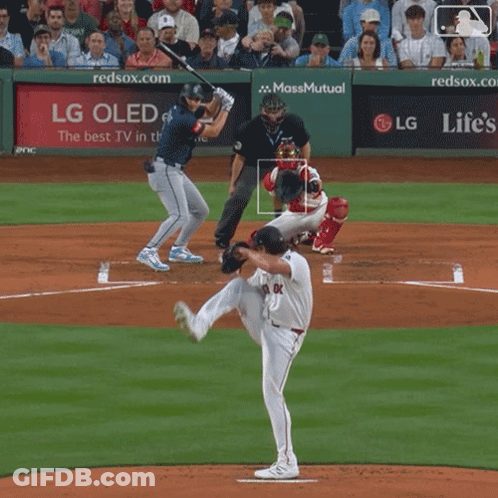 A Baseball Game Is Being Played In Front Of An Ad For Lg GIF