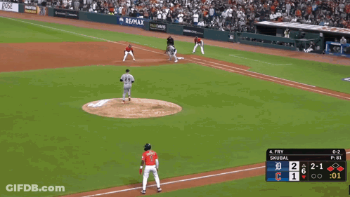 A Baseball Game Is Being Played In Front Of An Advertisement For Progressive GIF