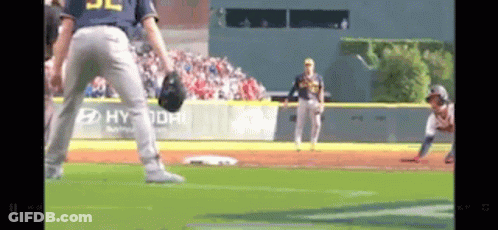 A Baseball Game Is Being Played On A Field With A Hyundai Ad On The Wall . GIF