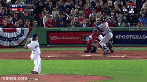 A Baseball Game Is Being Played With A Budweiser Ad In The Outfield GIF