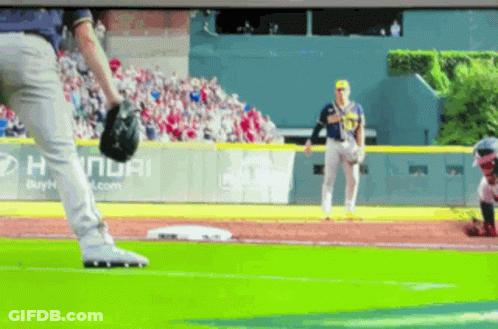 A Baseball Game Is Being Played With A Hyundai Ad In The Background GIF