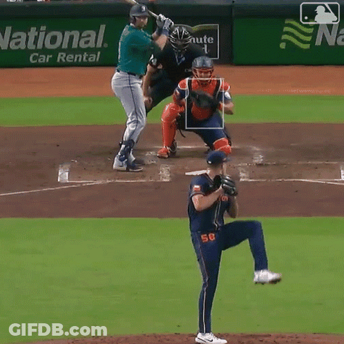A Baseball Game Is Being Played With A National Car Rental Banner In The Background GIF