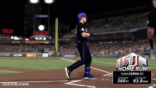 A Baseball Game Is Being Played With A Player Named Mark Canha 2 GIF