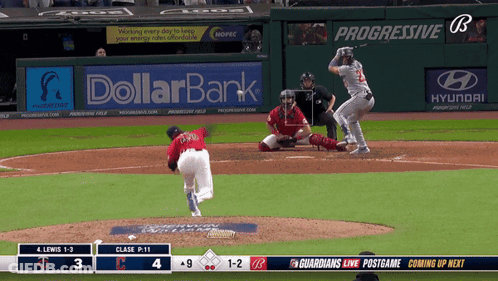 A Baseball Game Is Being Played With Ads For Dollar Bank Hyundai And Progressive GIF