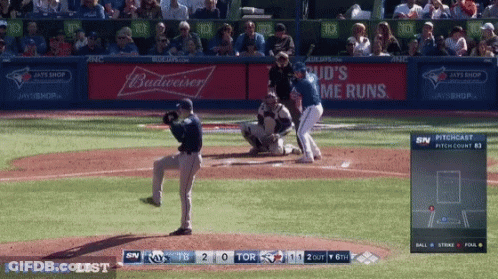 A Baseball Game Is Being Played With An Ad For Budweiser GIF