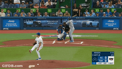 A Baseball Game Is Being Played With Jeep Advertisements On The Fence GIF