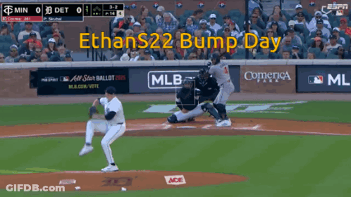 A Baseball Game Is Being Played With The Words Ethans22 Bump Day On The Screen GIF