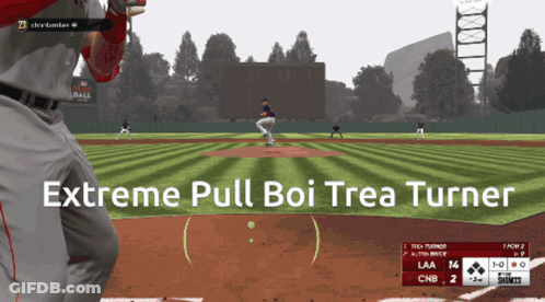 A Baseball Game Is Being Played With The Words Extreme Pull Boi Treo Turner On The Screen GIF