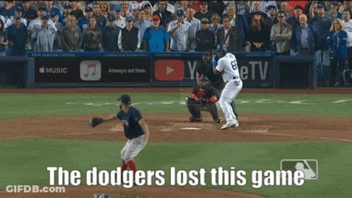 A Baseball Game Is Being Played With The Words " The Dodgers Lost This Game " GIF