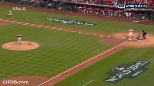 A Baseball Game Is Being Shown On Fox World Series Series Tied 1-1 GIF