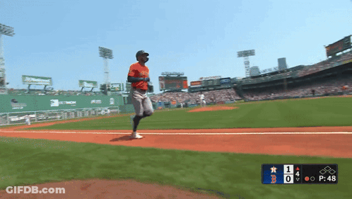 A Baseball Game Is Underway And The Scoreboard Shows That The Boston Red Sox Are Leading 1 To 0 GIF