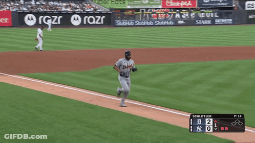 A Baseball Game Is Underway And The Scoreboard Shows That The Tigers Are Leading The Yankees 1 To 2 GIF