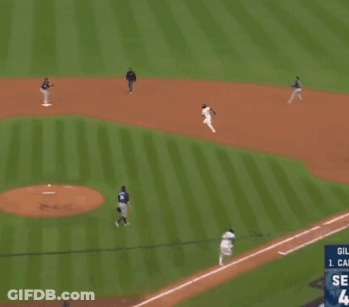 A Baseball Game Is Underway And The Scoreboard Shows The Score As 4 To 1 GIF