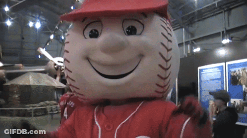 A Baseball Mascot With The Number 4 On The Back Of His Shirt GIF