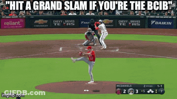 A Baseball Pitcher Is About To Throw A Ball And The Caption Says " Hit A Grand Slam If You 'Re The B Cib " GIF