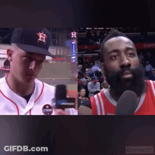 A Baseball Player And A Basketball Player Talking Into Microphones GIF