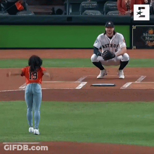 A Baseball Player For The Astros Is Kneeling On The Field GIF