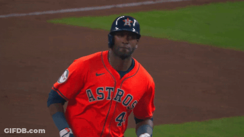 A Baseball Player For The Astros Wears A Red Jersey GIF