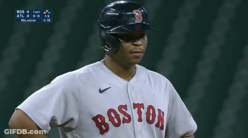 A Baseball Player For The Boston Red Sox Looks At Something GIF