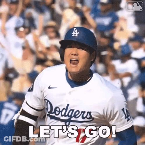A Baseball Player For The Dodgers Is Shouting Let 'S Go . GIF