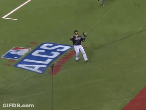A Baseball Player For The Indians Is Kneeling Down GIF