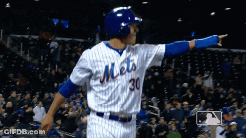 A Baseball Player For The Mets Is Pointing To The Crowd GIF