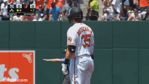 A Baseball Player For The Orioles Is Standing On The Field GIF