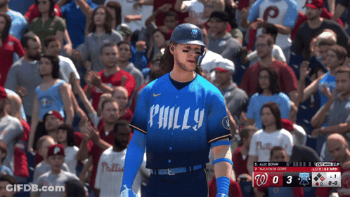 A Baseball Player For The Phillies Stands In Front Of The Crowd GIF