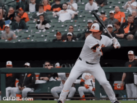 A Baseball Player Getting Ready To Swing At A Ball In Front Of A Crowd GIF