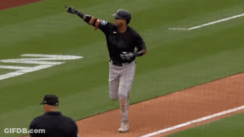 A Baseball Player In A Black Jersey With The Word Rays On It GIF