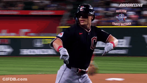 A Baseball Player In A Black Uniform With The Letter C On It GIF
