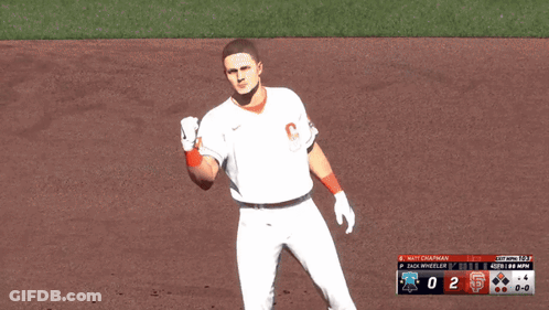 A Baseball Player In A White Jersey With The Letter C On It GIF