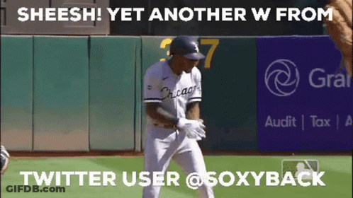 A Baseball Player Is Dancing On The Field With A Caption That Says Twitter User @Soxyback GIF