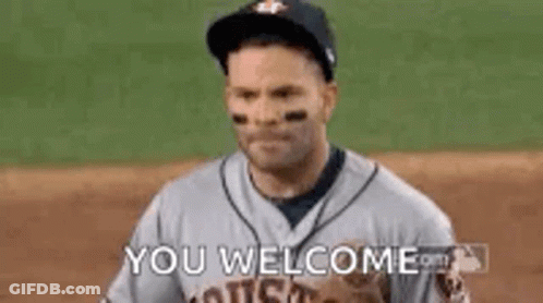 A Baseball Player Is Giving A Thumbs Up And Says `` You Welcome '' . GIF