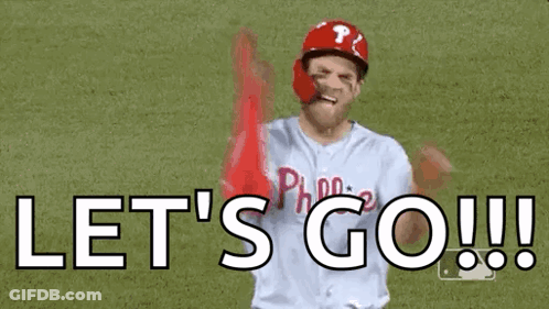 A Baseball Player Is Holding His Arms In The Air And Says `` Let 'S Go ! '' GIF
