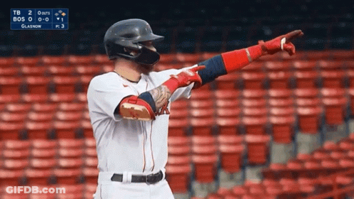 A Baseball Player Is Pointing At A Scoreboard That Says Tb 2 GIF