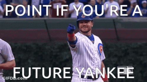 A Baseball Player Is Pointing At The Camera With The Words Point If You 'Re A Future Yankee GIF