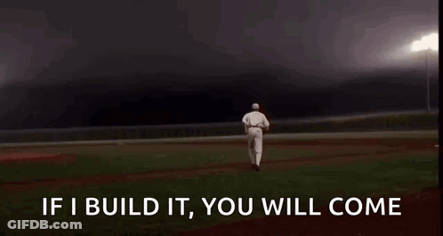 A Baseball Player Is Running On A Field At Night With The Words If I Build It You Will Come . GIF