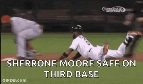 A Baseball Player Is Safe On The Third Base GIF