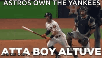 A Baseball Player Is Swinging A Bat At A Ball While A Catcher Watches . GIF