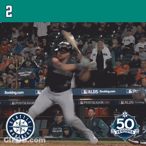 A Baseball Player Is Swinging A Bat In Front Of A Crowd With The Number 2 On The Bottom GIF