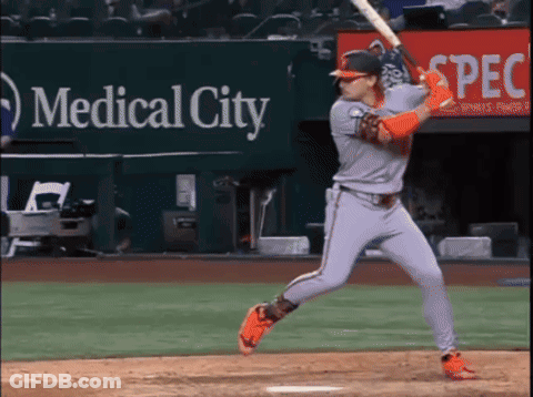A Baseball Player Is Swinging At A Pitch In Front Of A Medical City Sign GIF