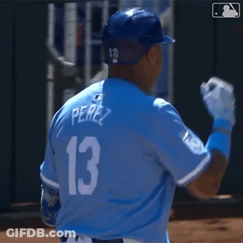 A Baseball Player Is Wearing A Blue Jersey With The Number 13 On It GIF