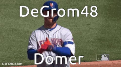 A Baseball Player Named De Grom48 Domer Is Standing On The Field GIF