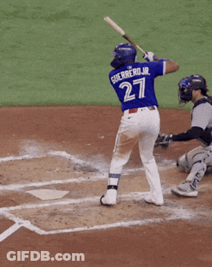 A Baseball Player Named Guerrero Jr. Is Swinging His Bat GIF