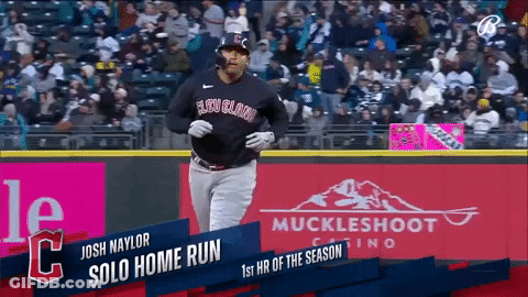 A Baseball Player Named Josh Naylor Is Running On The Field During A Solo Home Run GIF